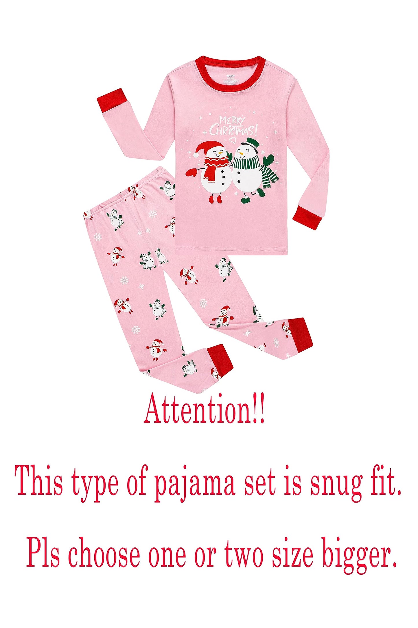 Kikizye Christmas Snowman Baby Girls Holiday Pjs 100% Cotton Long Sleeve Infant Pajamas Sets Size 18-24 Months Pink