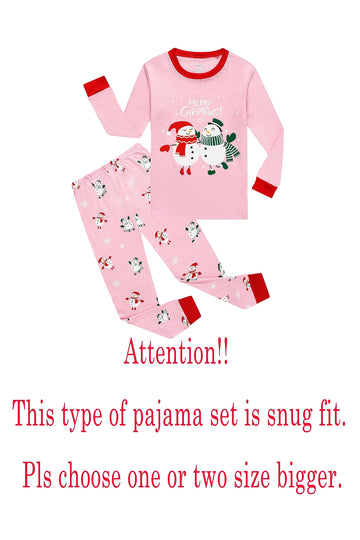 Kikizye Christmas Snowman Baby Girls Holiday Pjs 100% Cotton Long Sleeve Infant Pajamas Sets Size 18-24 Months Pink