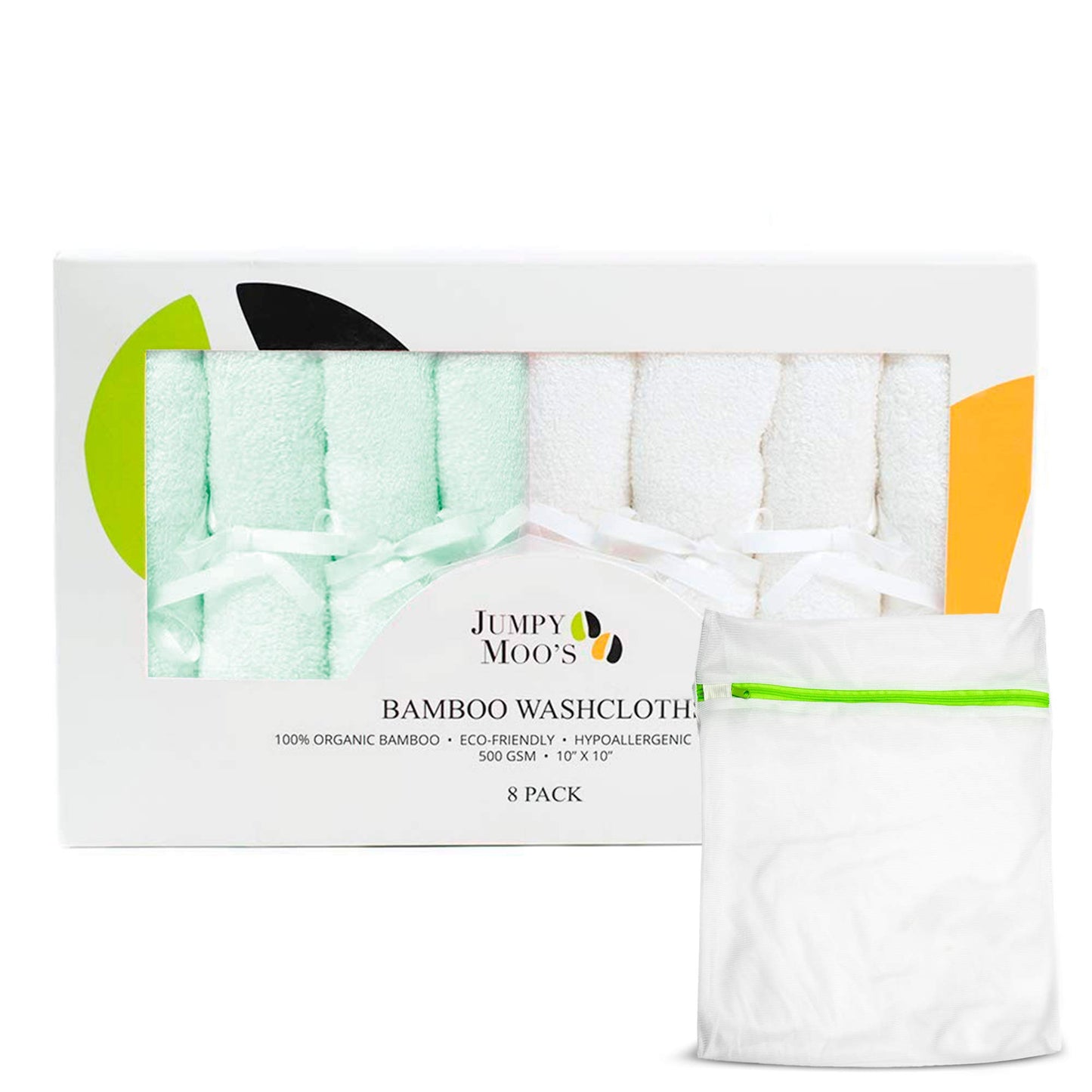 Jm Washcloths (8 Pack) Rayon From Bamboo | Soft Baby Washcloths, Newborn Essentials | 10X10 Inches Muslin Face Cloths | Baby Was
