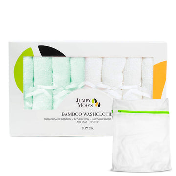 Jm Washcloths (8 Pack) Rayon From Bamboo | Soft Baby Washcloths, Newborn Essentials | 10X10 Inches Muslin Face Cloths | Baby Was