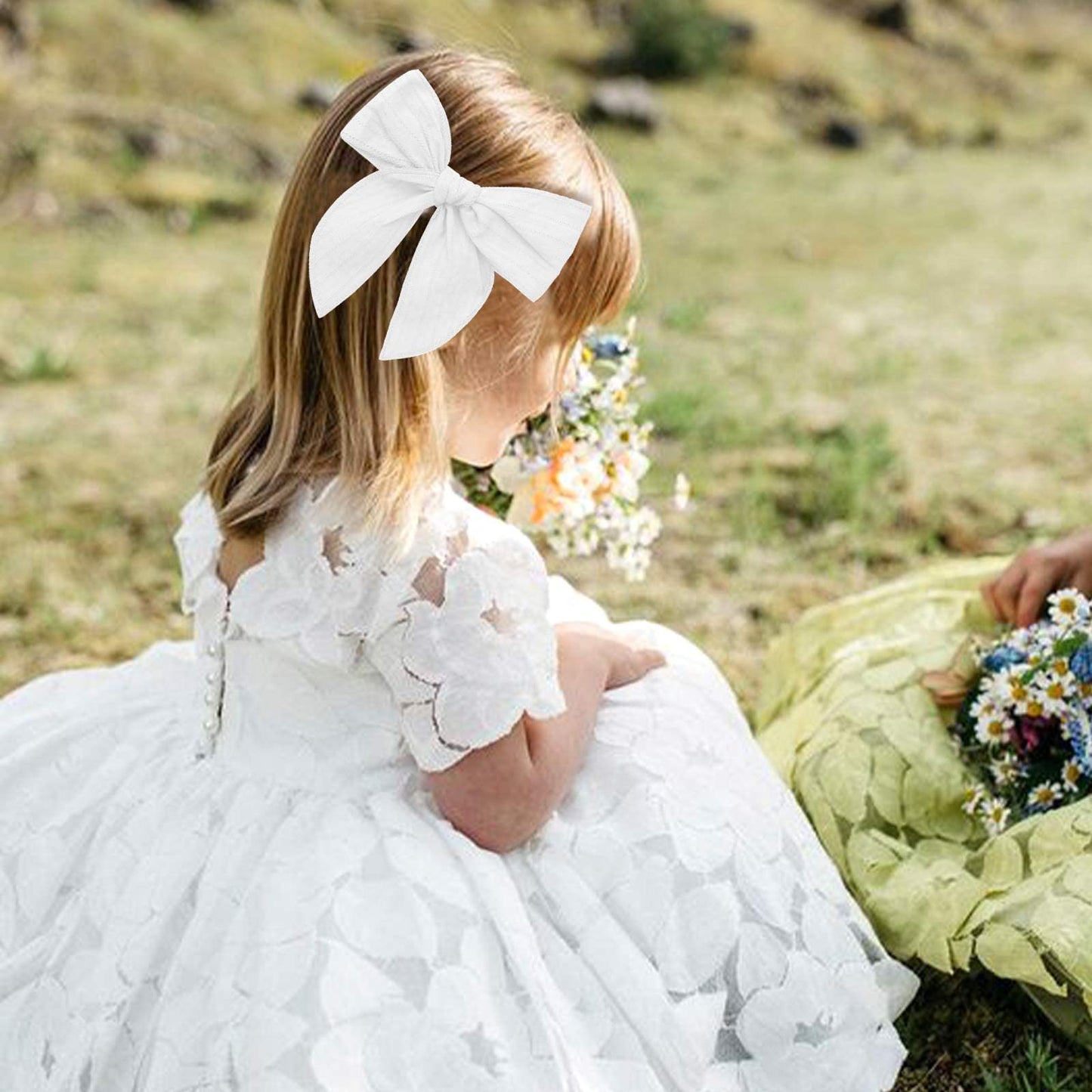 7 Pcs Tulle Hair Bows For Girls, Large Daisy Hair Barrettes, Handmade Cute Wedding Hair Accessories For Baby Girls Infants Toddl