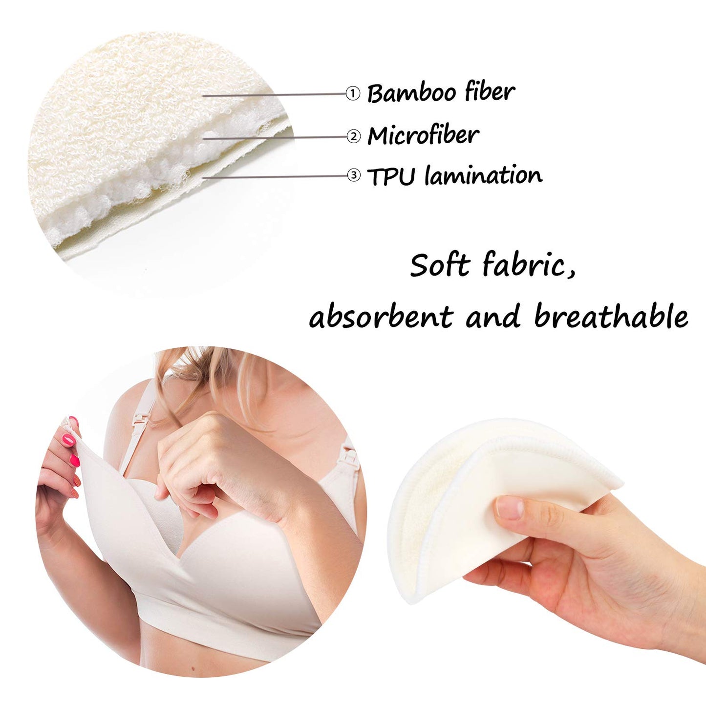 Phogary 14Pcs Washable Nursing Pads, Reusable Organic Bamboo Breast Pads With Laundry Bag And Storage Bag - Soft, Absorbent, Hyp