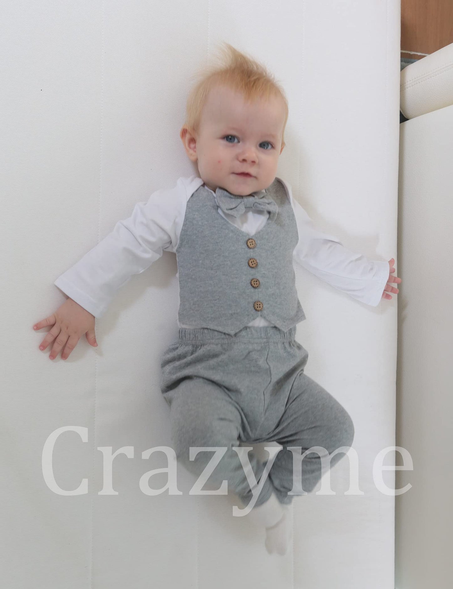 Newborn Baby Boy Clothes Gentleman Outfits Long Sleeve Romper Bowtie Tuxedo Suit (Gray, 0-3 Months)
