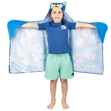 Sonic The Hedgehog, Anime, Bath/Pool/Beach Soft Cotton Terry Hooded Towel Wrap, 24 In X 50 In, By Franco Kids