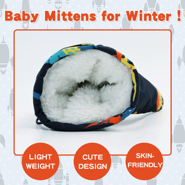 Bavst Toddler Waterproof Mittens Fleece Lined Baby Boys Girls Winter Warm Glove Kids Snow Infant Ski Mitten For 3M-5T (Navy Oran