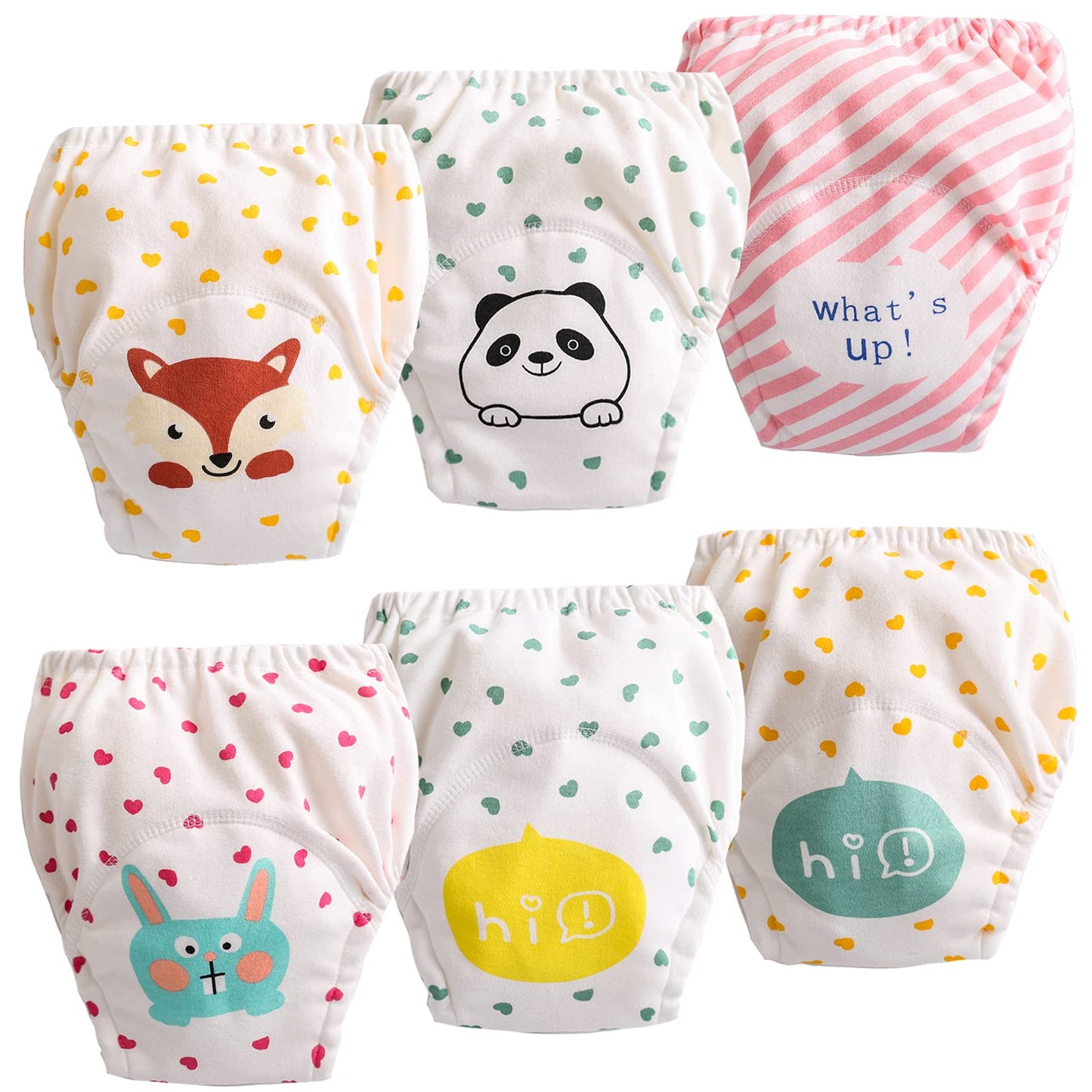 6 Pack Potty Training Pants for Boys Girls, Learning Designs Training Underwear Pants(1T)
