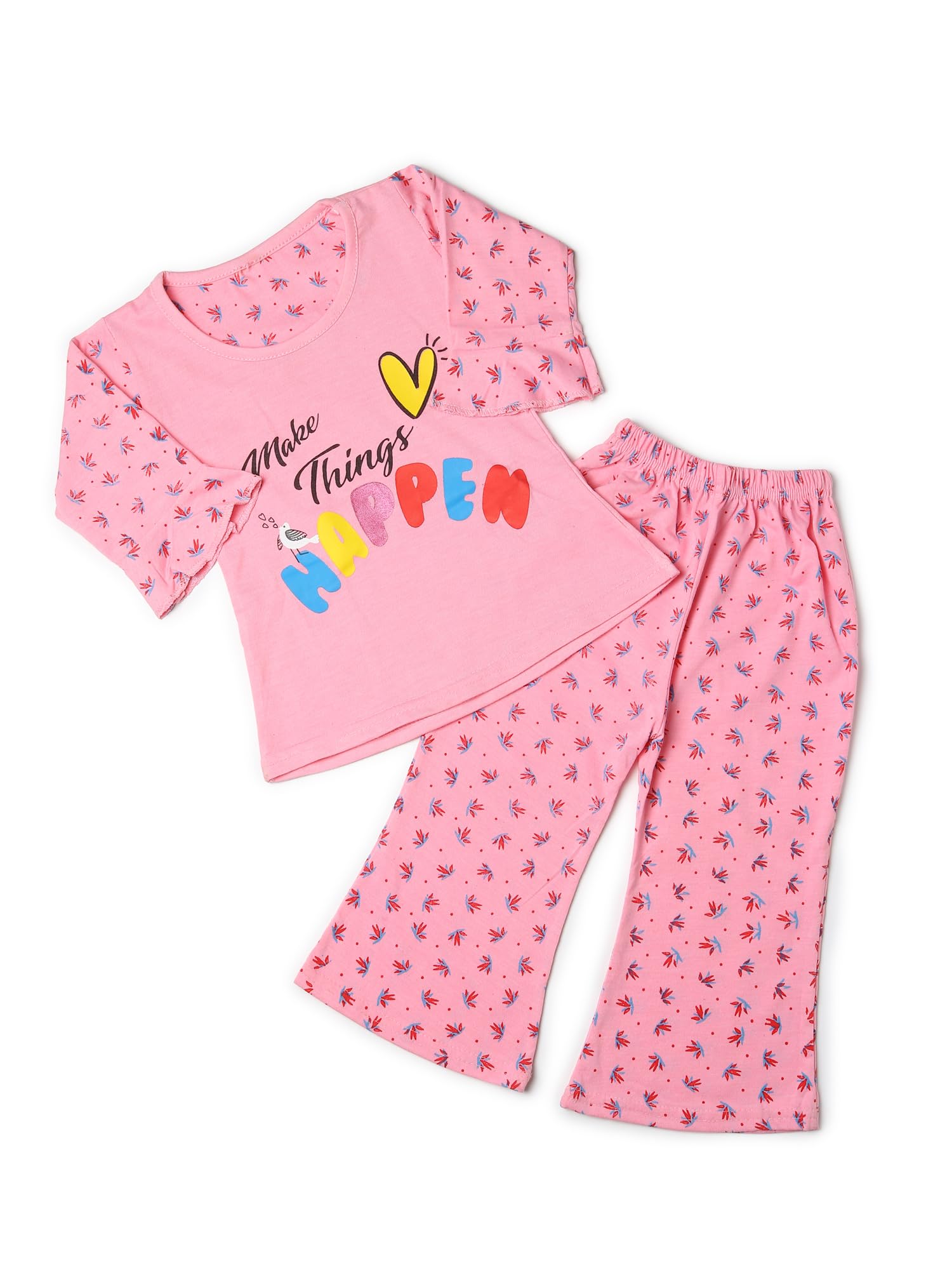 Chiclift KUSHILIFESTYLE GirlsPink Cotton Pajama Set  Soft & Stylish Nightwear with Inspirational Print (78) Years