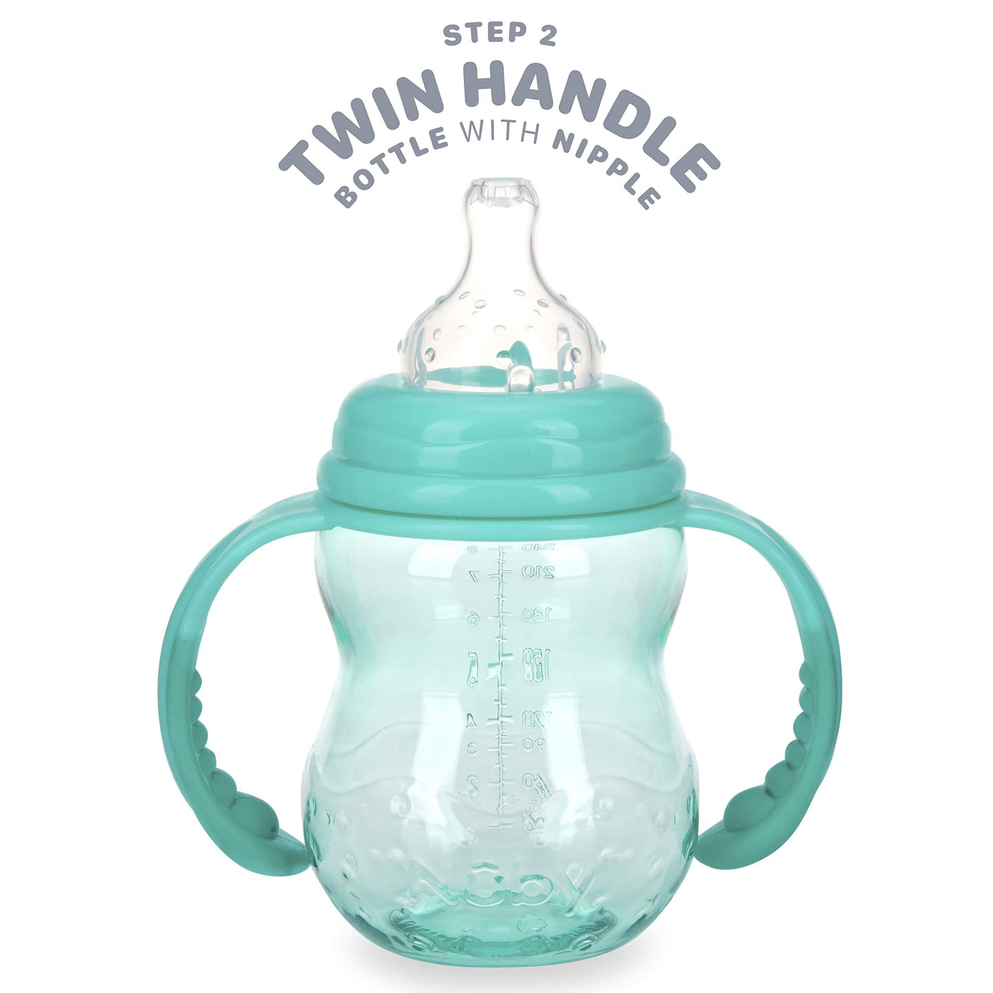 Nuby 3 in 1 Baby Bottle to Training Sippy Cup - 8 Oz Toddler Cups Spill Proof with Soft Spout, Nipple & Removable Grip Handles -