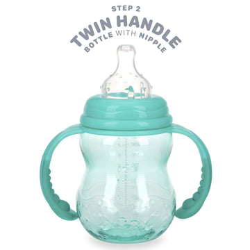 Nuby 3 in 1 Baby Bottle to Training Sippy Cup - 8 Oz Toddler Cups Spill Proof with Soft Spout, Nipple & Removable Grip Handles -