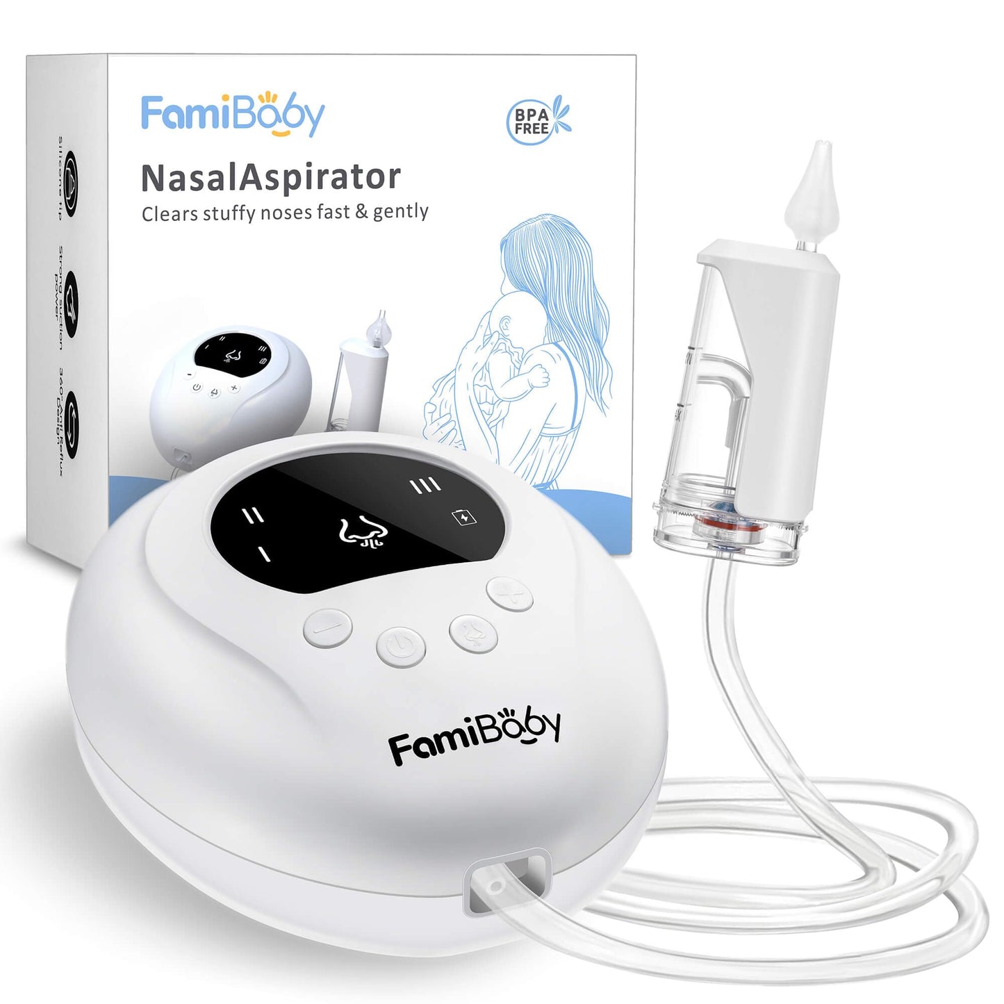 Famibaby Electric Nasal Aspirator For Babies And Toddlers | Baby Nose Sucker With 3 Suction Levels | Easy-To-Clean Nose Aspirato