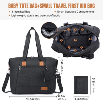 Lovevook Diaper Bag Tote, Large Baby Tote Bag, Travel Diaper Tote For Mom And Dad With Changing Pad And First Aid Bag, Dark Gray