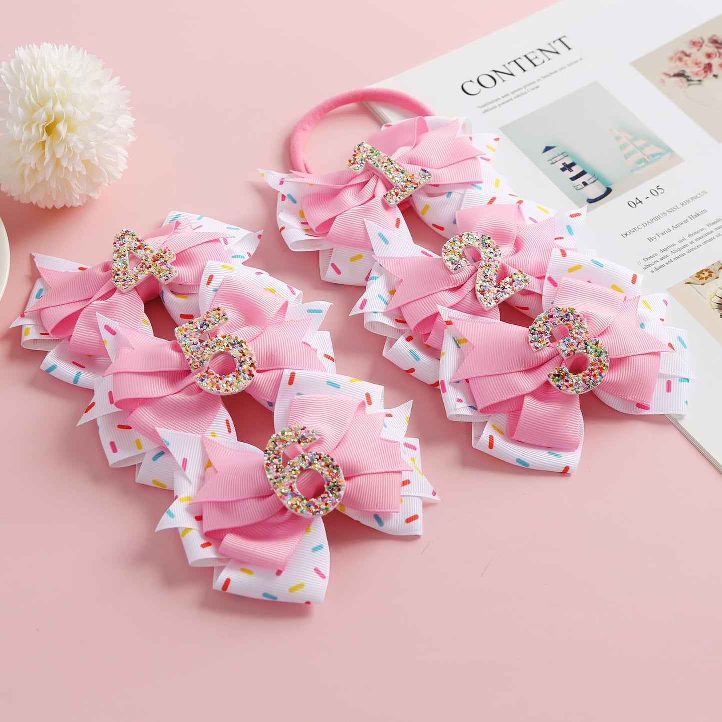 Birthday Hair Bow For Baby Girls 1 2 3 4 5 6 Years Sprinkle Decorations Confetti Ice Cream Party Pink Hair Accessories Headband