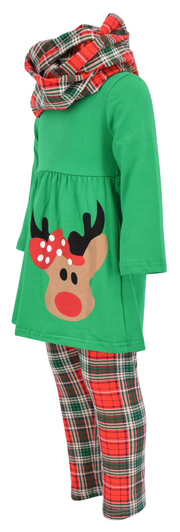 Unique Baby Girls 3 Piece Christmas Reindeer Legging Set Outfit (4 Years, Green)