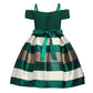 Nssmwttc Girls Off Shoulder Dress Kids Christmas Sunday Halloween Baptism Christening Ball Gown Stripe Dresses (Green,140)