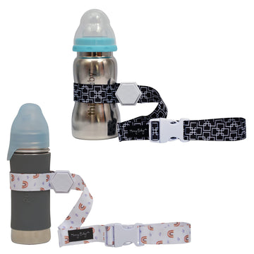 Sippy Cup Straps for Baby Bottle Toy Leash 2 Pack for Stroller High Chair Strap (Monochrome/Rainbows)