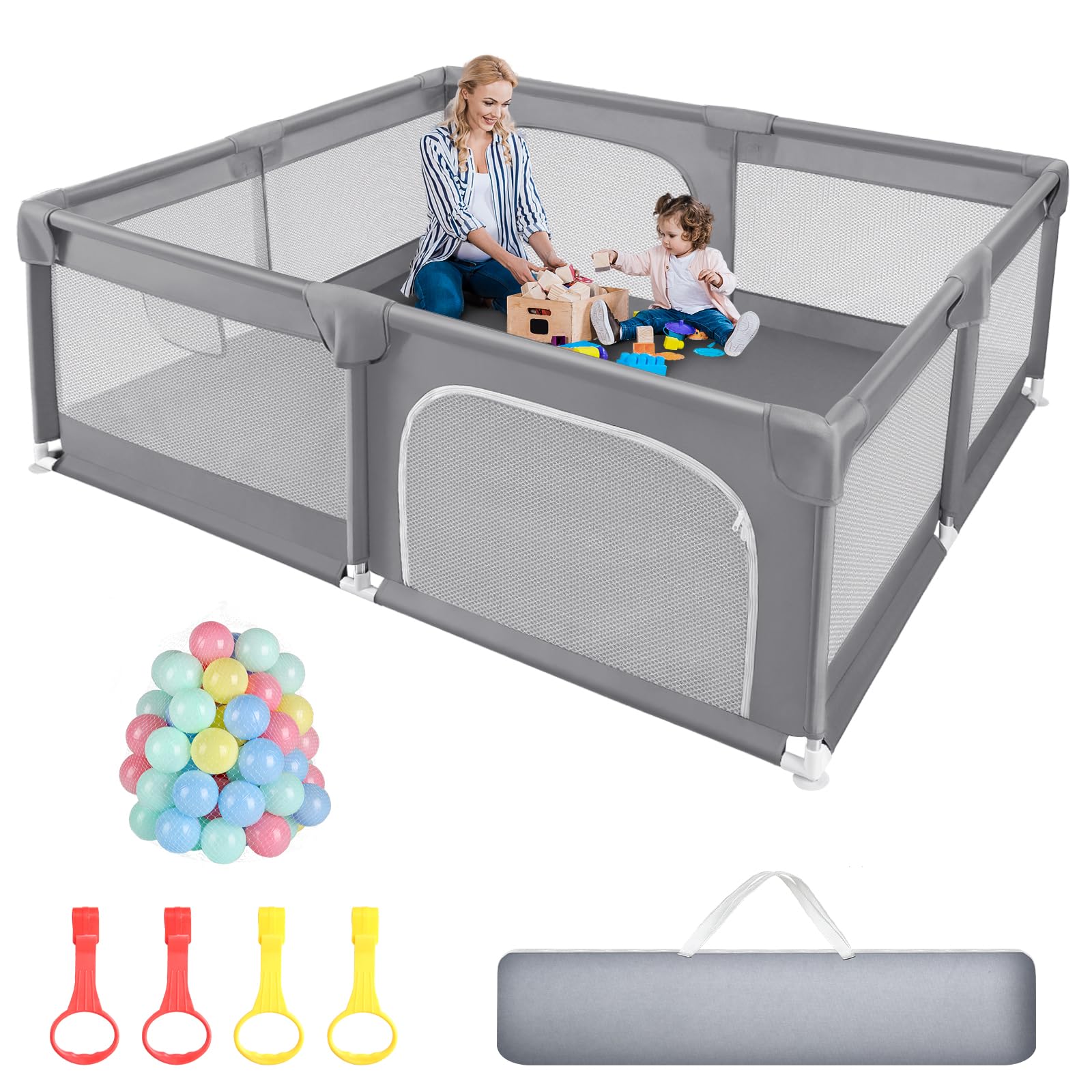Sour Lemon Baby Playpen 79X71 Inch Extra Large Playpen For Babies And Toddlers, Baby Fence Play Pen Yard With Safety Gate Fence
