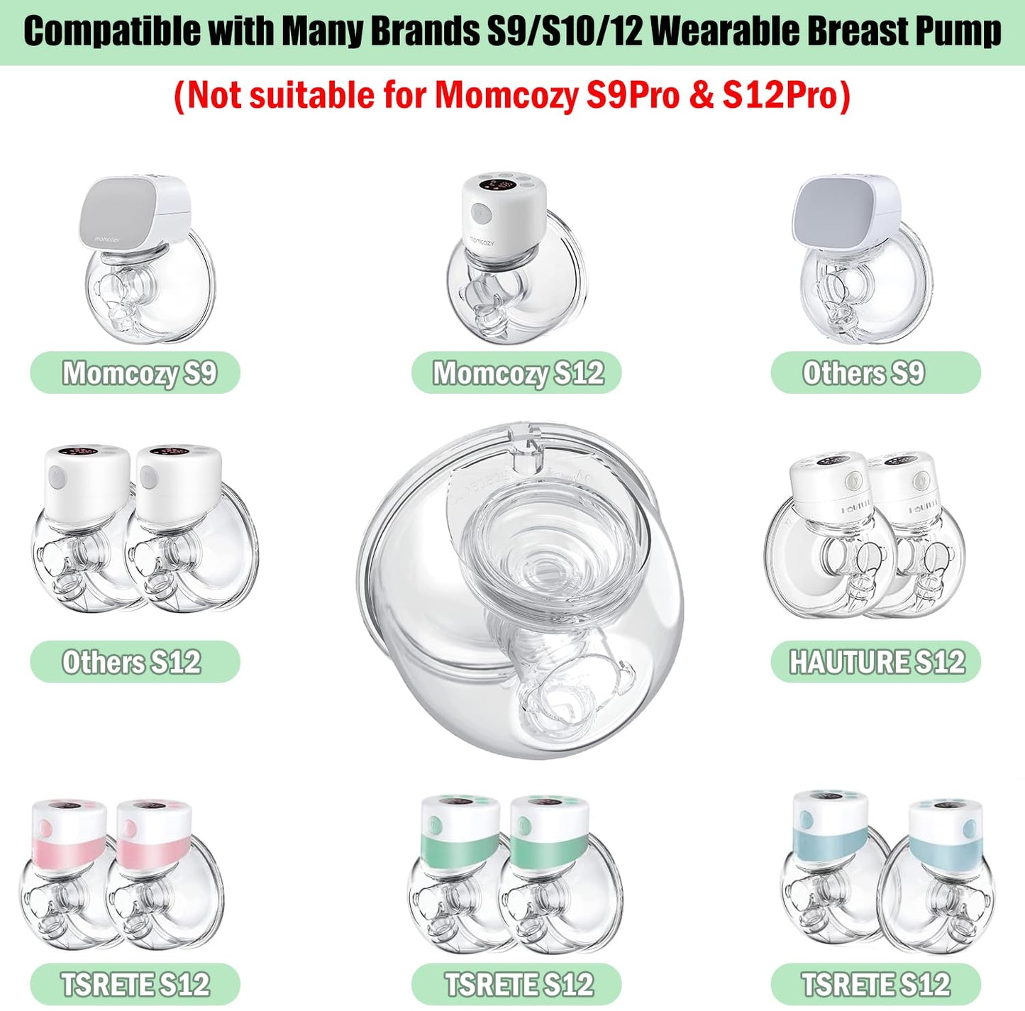 Wearable Breast Pump Milk Collector Cup Accessories,Compatible With Tsrete S12/S9,Kmaier S12 Wearable Breast Pump,Include Duckbi