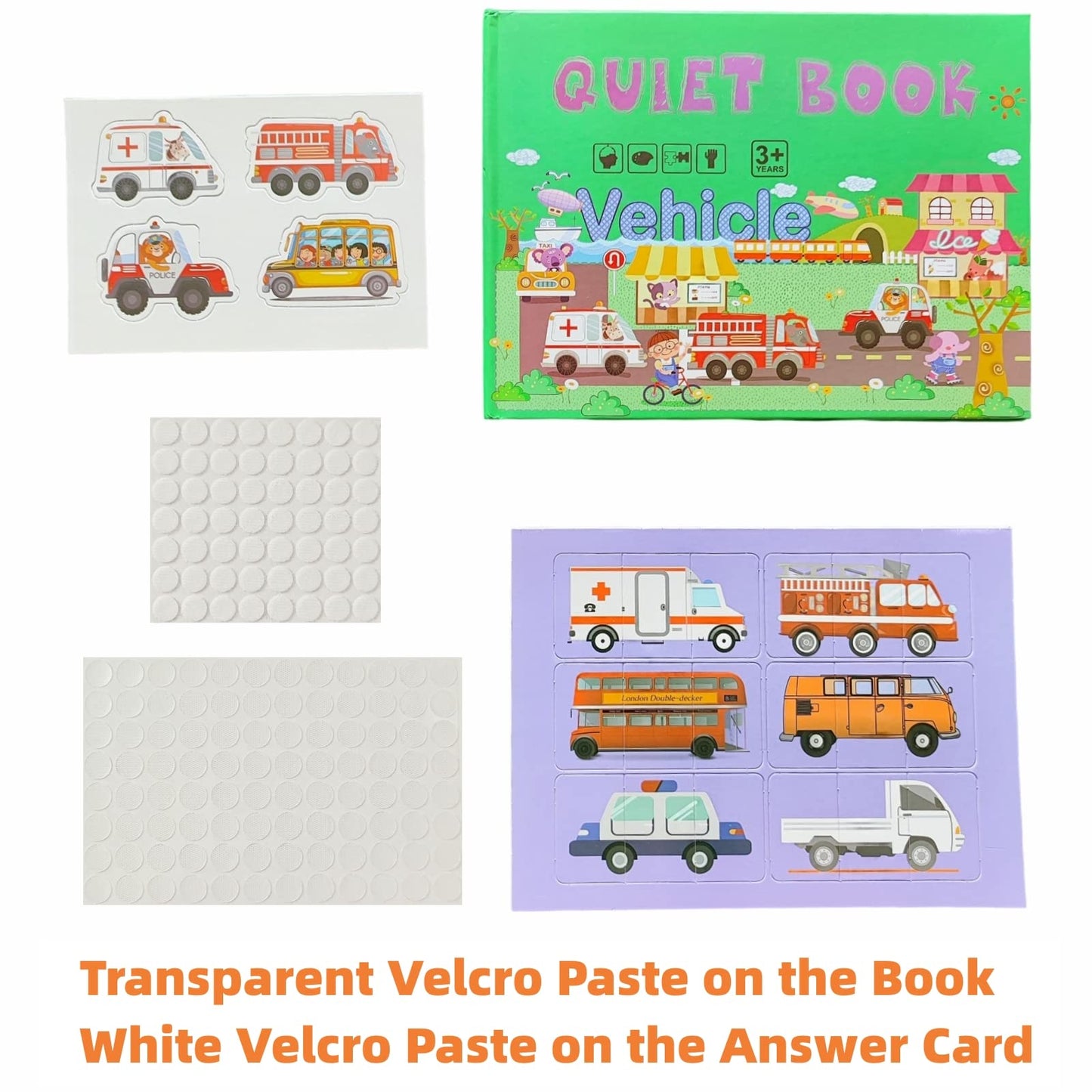 MIKNEKE 4 Pack DIY Busy Book for Toddlers, Montessori Busy Book for Kids to Develop Learning Skills, Quiet Book, Animal Vehicle