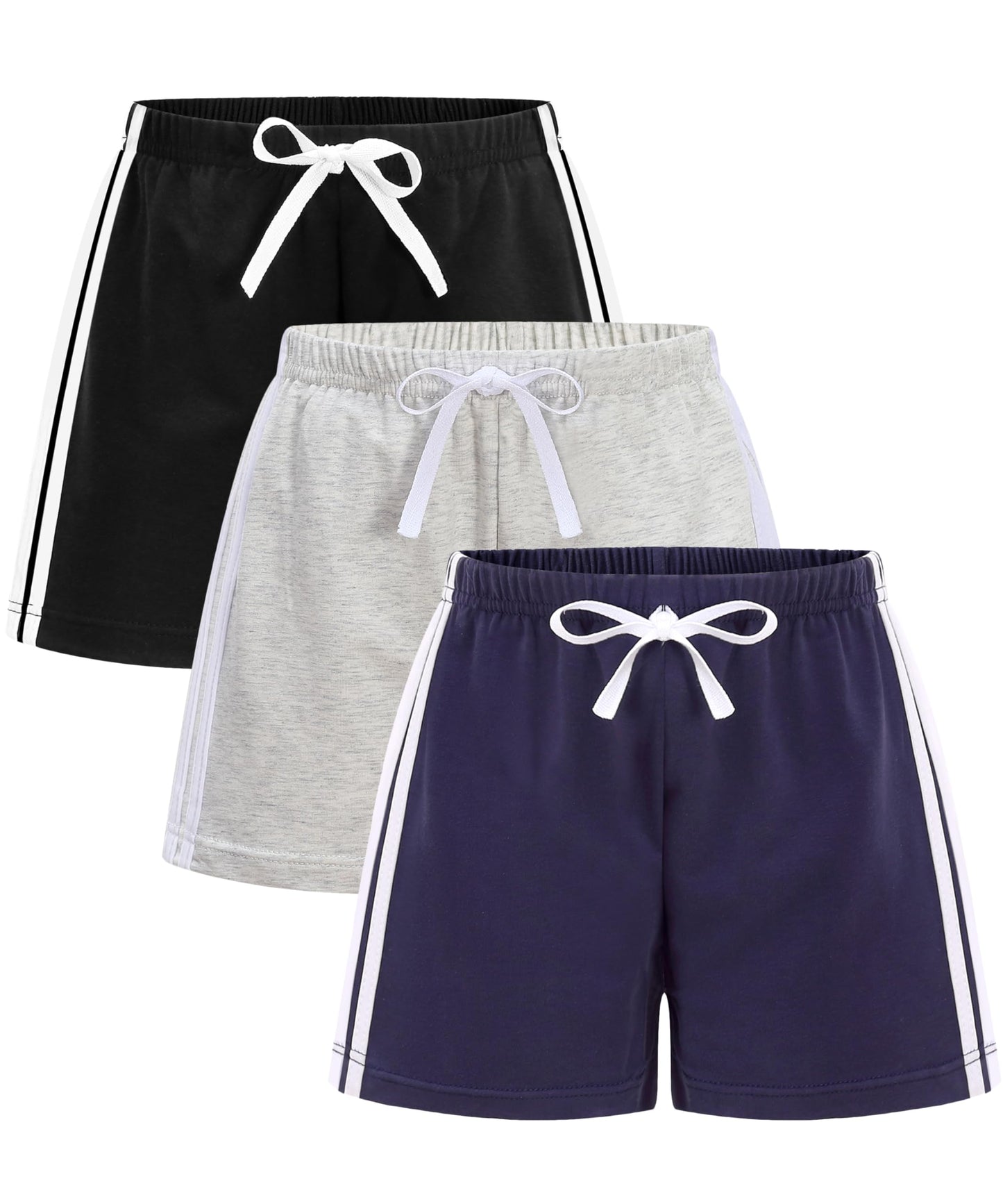 Gfqlong Toddler Boys Girls 3 Pack Cotton Running Athletic Shorts,Kids Summer Casual Fashion Soccer Shorts, Grey+Navy Blue+Black