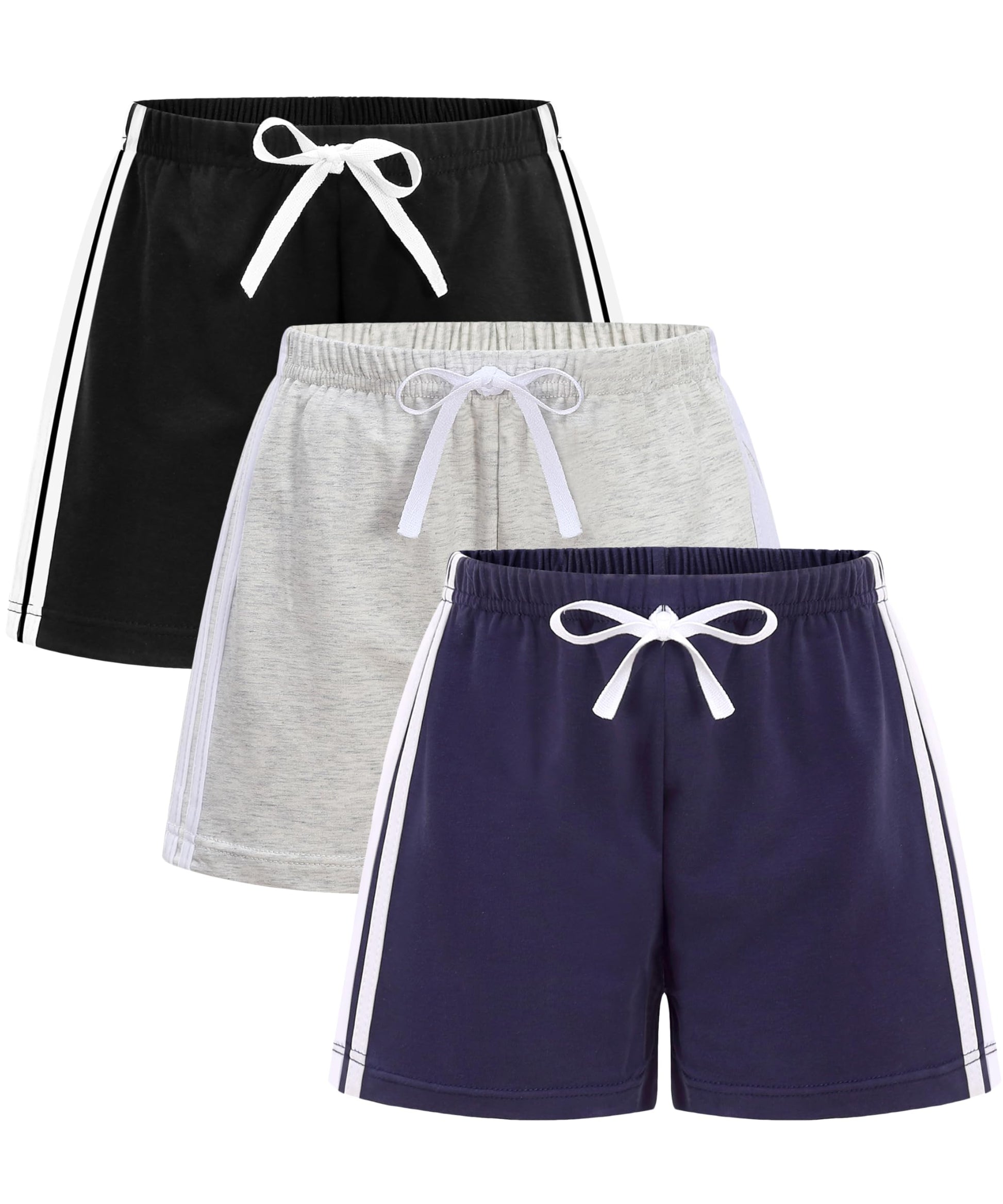Gfqlong Toddler Boys Girls 3 Pack Cotton Running Athletic Shorts,Kids Summer Casual Fashion Soccer Shorts, Grey+Navy Blue+Black