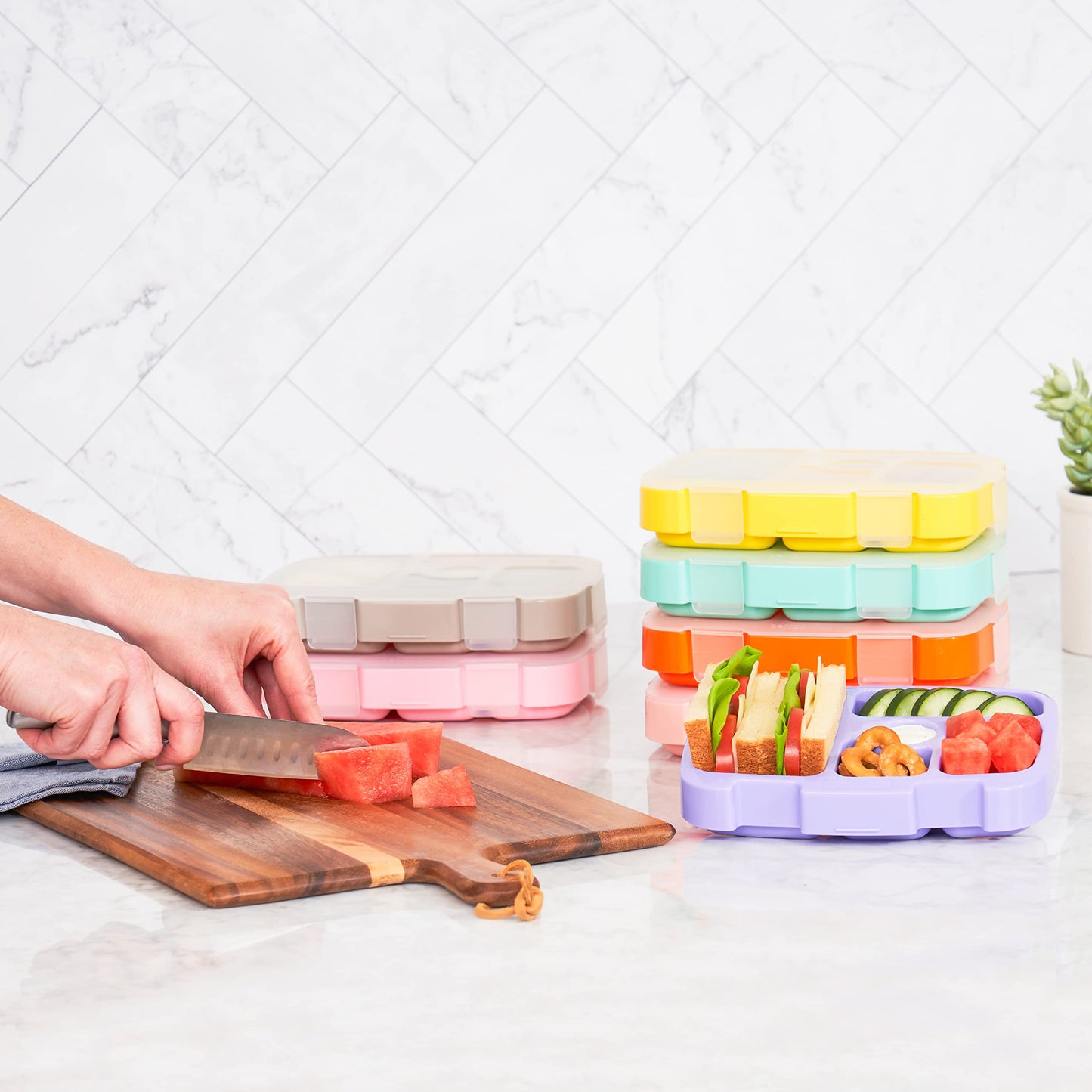 Bentgo Kids Prints Tray With Transparent Cover - Reusable, Bpa-Free, 5-Compartment Meal Prep Container With Built-In Portion Con