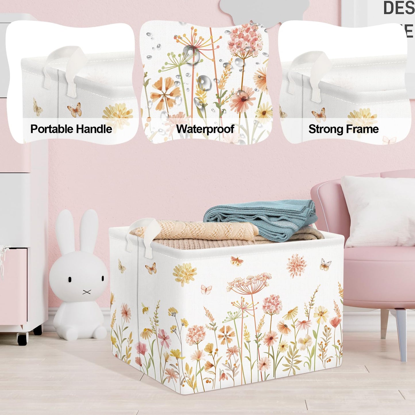 Clastyle Boho Flower Nursery Basket Fall Wildflower Floral Dandelion Storage Bin Plant Butterfly Baby Girl Gift Basket Rectangle