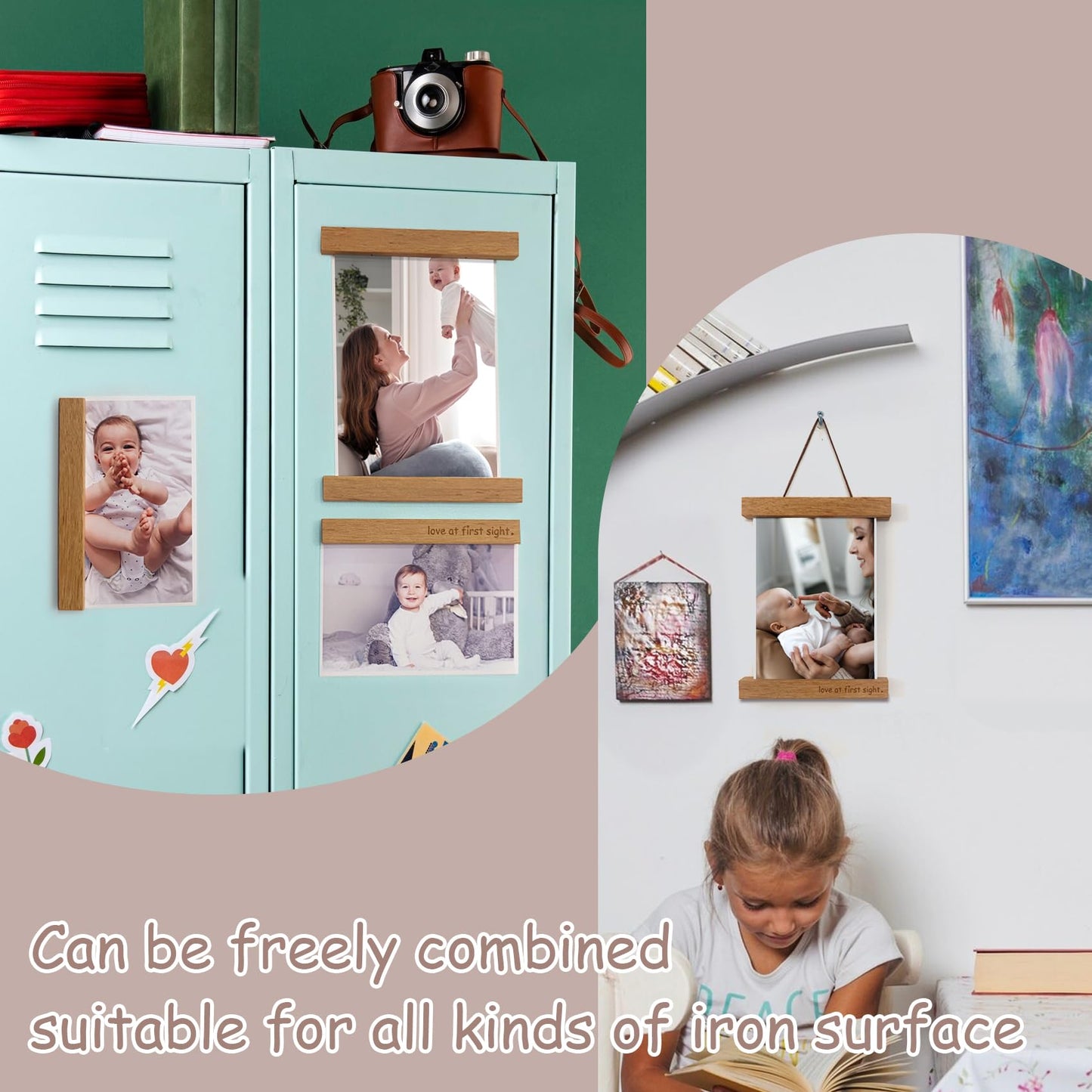 2 Pcs Sonogram Picture Frame, Wooden Magnetic Ultrasound Picture Frame For Refrigerator With Love At First Sight, For Baby Annou