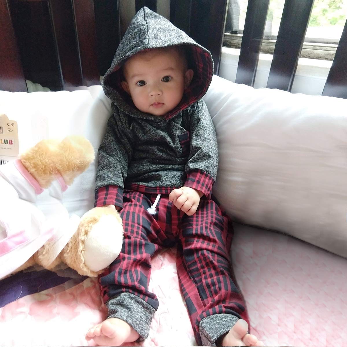 18 Months Boy Clothes Toddler Boy Outfits Winter Long Sleeve Sweatshirt Cutes Hoodie Plaid Baby Christmas Outfit Baby Boy Clothe