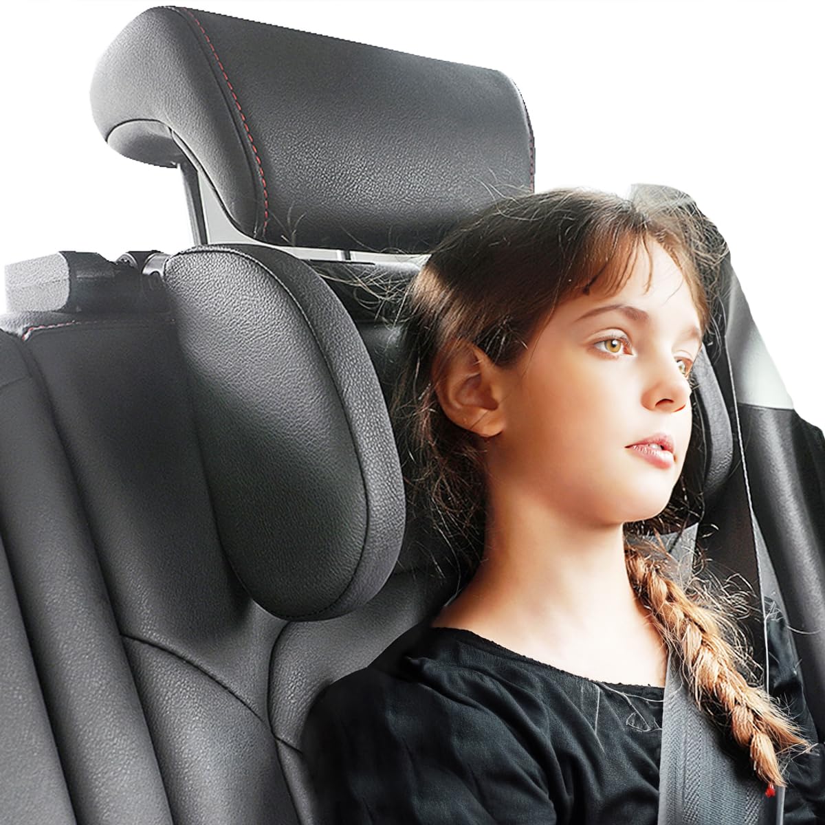 Jzcreater Car Headrest Pillow, 180 Adjustable, U- Shaped Design, Head, Neck Support Pillow, Travel Sleeping Car Headrest, Suitab