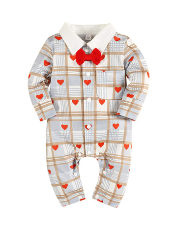 Bilison Baby Boy Valentines Day Outfit Gentleman Bowtie Tuxedo Suit One Piece Romper Jumpsuit Overall Clothes Set