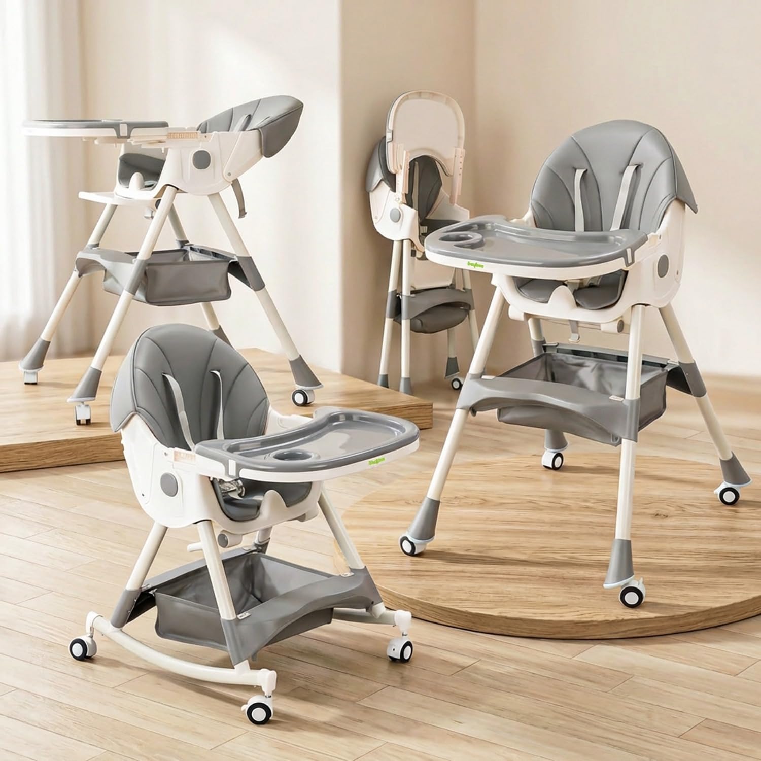 Baybee 3 In 1 Convertible High Chair With Adjustable Height And Footrest,Baby Toddler Feeding Booster Seat With Tray,Wheels,Safe