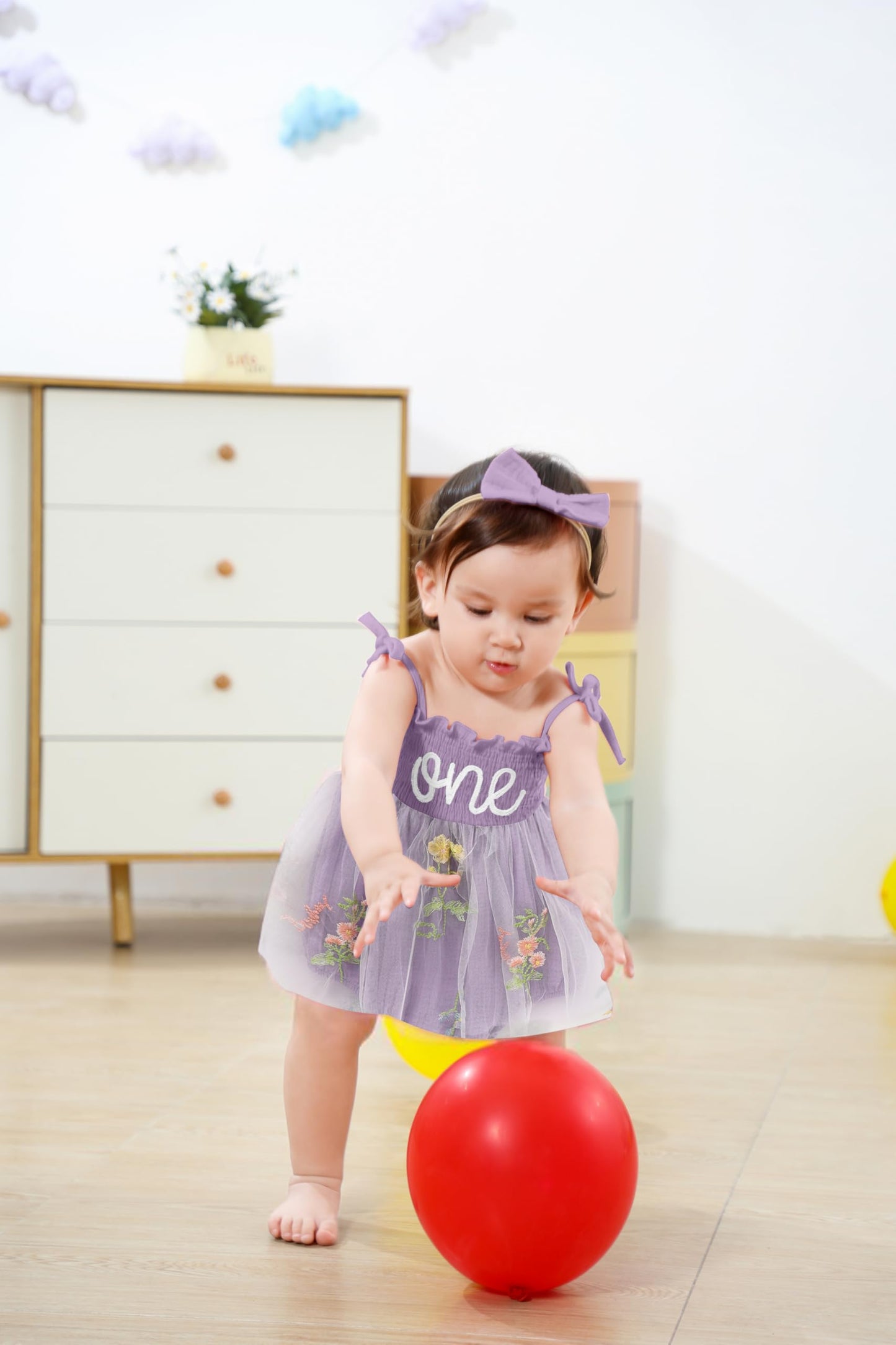 Titkkop Baby Girl 1St Birthday Clothes One Year Old Tulle Romper Sleeveless Bodysuit Cake Smash Outfits(Purple2,9-12M)