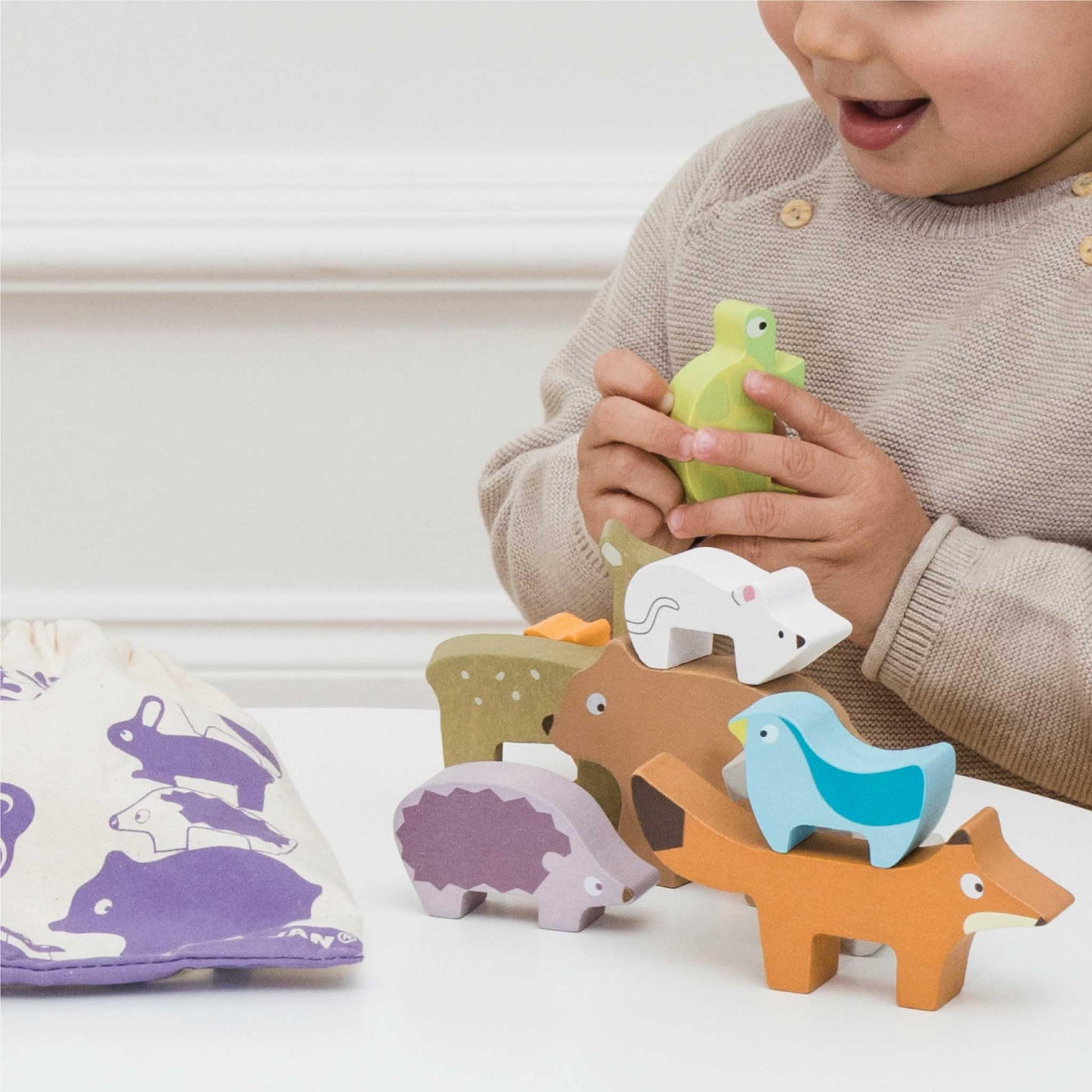 Le Toy Van - Wooden Petilou Forest Stacker Puzzle & Bag Educational Balancing Activities Toy | Great Gift for Kids and Toddlers