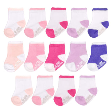 Fruit Of The Loom Baby 14-Pack Grow & Fit Flex Zones Cotton Stretch Socks - Unisex, Girls, Boys (6-12 Months, Pink Pop)