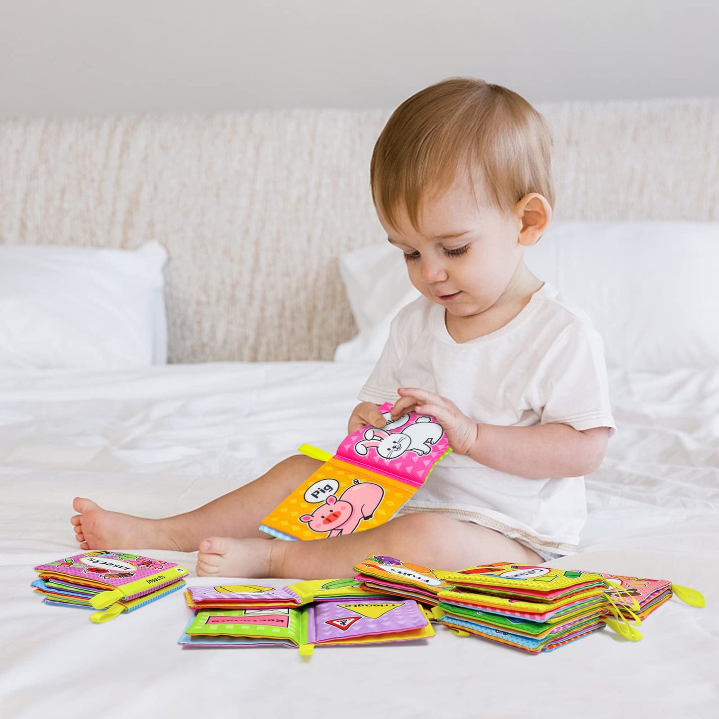 OKOOKO Soft Baby Books 12PCS Soft Cloth Books Bath Books Crinkle Washable Non-Toxic Early Education Preschool Learning Toy for N
