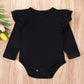 Infant Baby Girl Basic Ruffle Long Sleeve Cotton Romper Bodysuit Tops Clothes (Black, 0-3 Months)