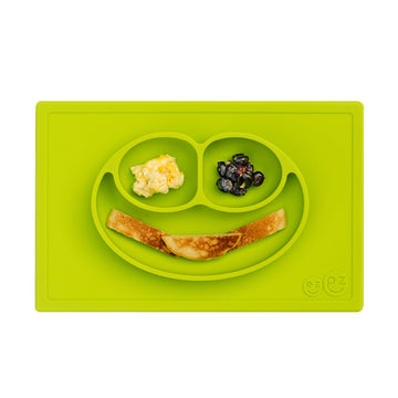 Ezpz Happy Mat - 24 Months+ (Lime) - 100% Silicone Suction Plate With Built-In Placemat For Toddlers + Preschoolers - Divided To