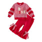 Toddler Girls Valentines Day Outfit Shirt Be Mine Heart Sweatshirt Gingham Bell Bottoms Top Flared Pants Set (Red Be Mine, 2-3T)