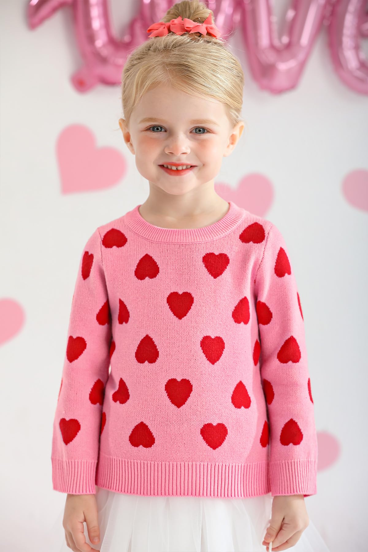 Besserbay Valentine'S Day Unisex Toddler Knitted Heart Pullover Warm Sweater Casual Elegant Outfit Pink 18 Months