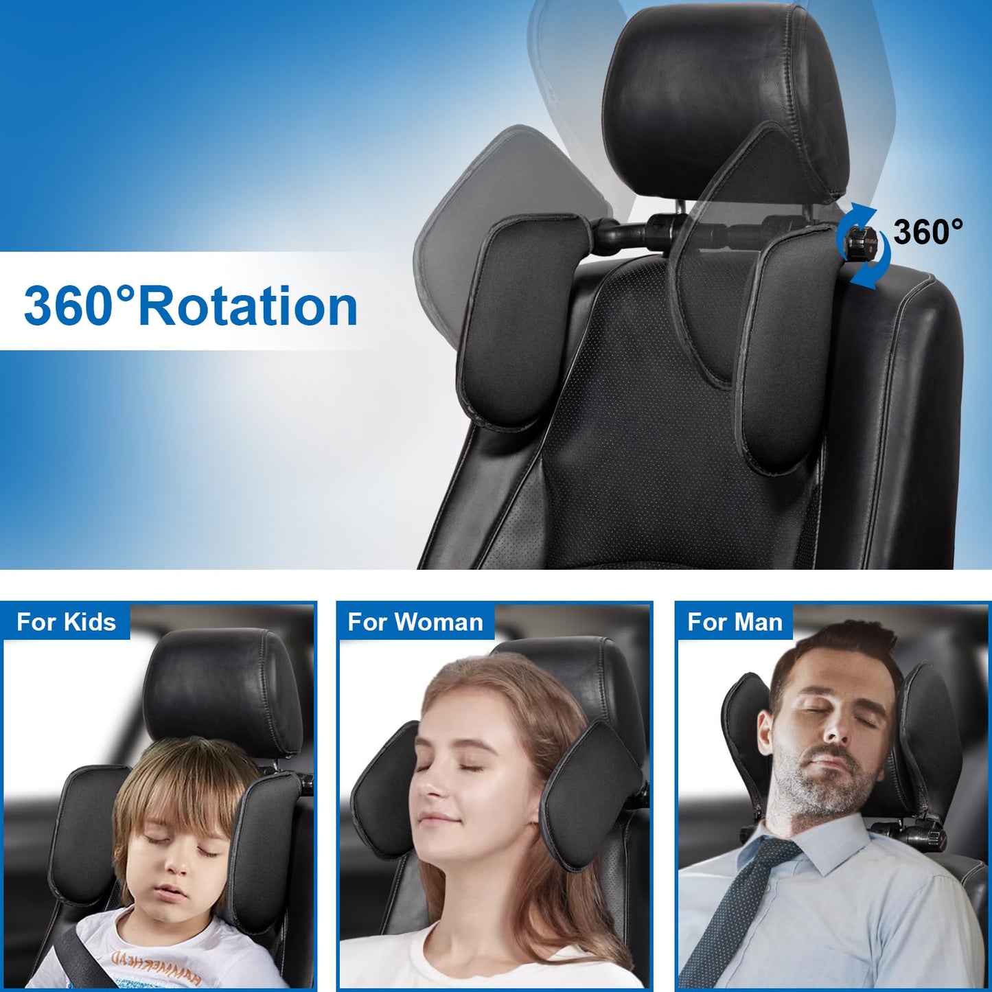 Spurtar Car Headrest Pillow For Kids And Adults, 360 Adjustable Travelling Neck Pillow Head Rest Support, Must Haves For Toddler
