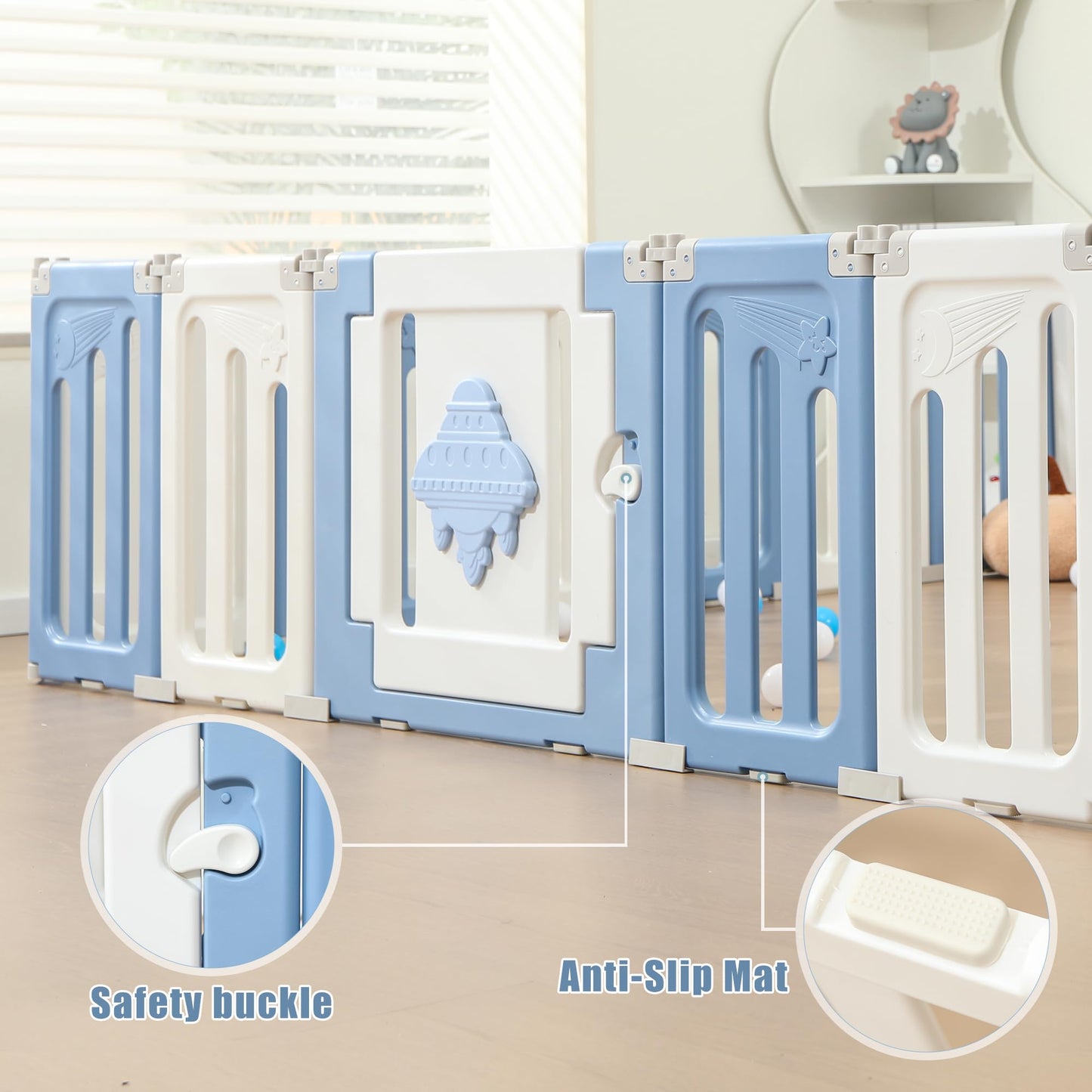 Baby Play Pen - 22 Panels Extra Large Playpen For Toddlers, Foldable Ufo, Adjustable Yard, Portable Fence - Blue