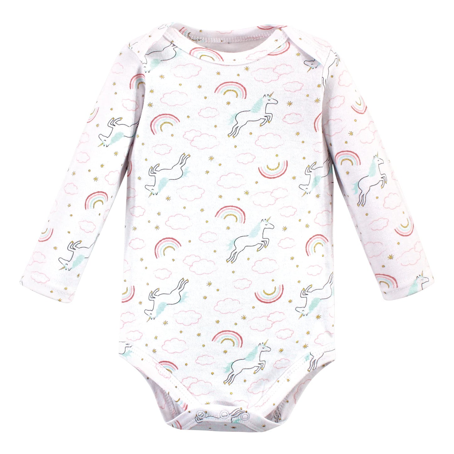 Hudson Baby Unisex Baby Cotton Long-Sleeve Bodysuits, Glitter Unicorn, 9-12 Months