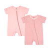 Teach Leanbh Baby Boys Or Girls 2 Pack Pajamas Cotton Short Sleeve Zipper Romper Jumpsuits Sleep And Play 3-24 Months (Pink, 3-6