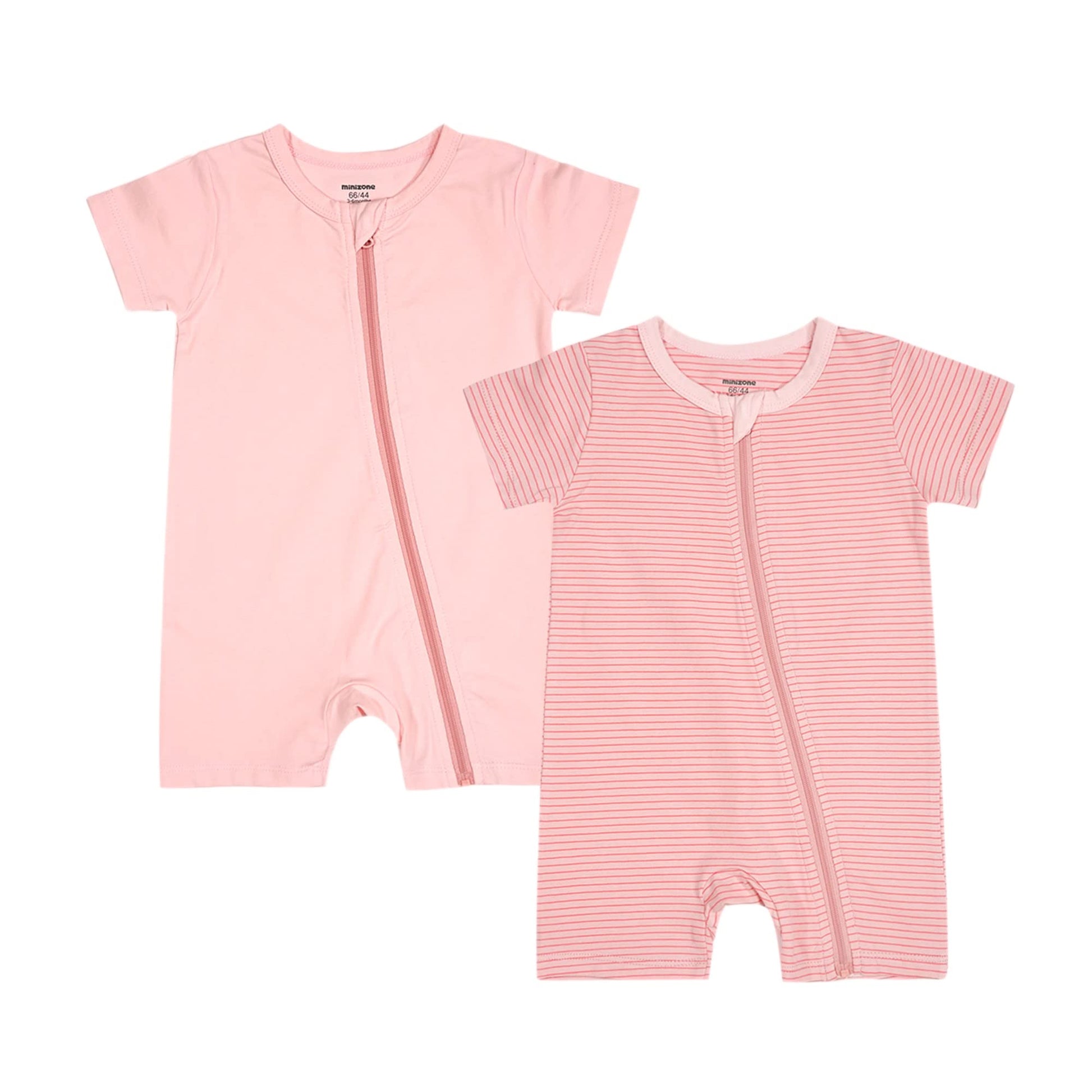 Teach Leanbh Baby Boys Or Girls 2 Pack Pajamas Cotton Short Sleeve Zipper Romper Jumpsuits Sleep And Play 3-24 Months (Pink, 3-6