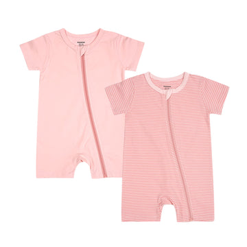 Teach Leanbh Baby Boys Or Girls 2 Pack Pajamas Cotton Short Sleeve Zipper Romper Jumpsuits Sleep And Play 3-24 Months (Pink, 12-
