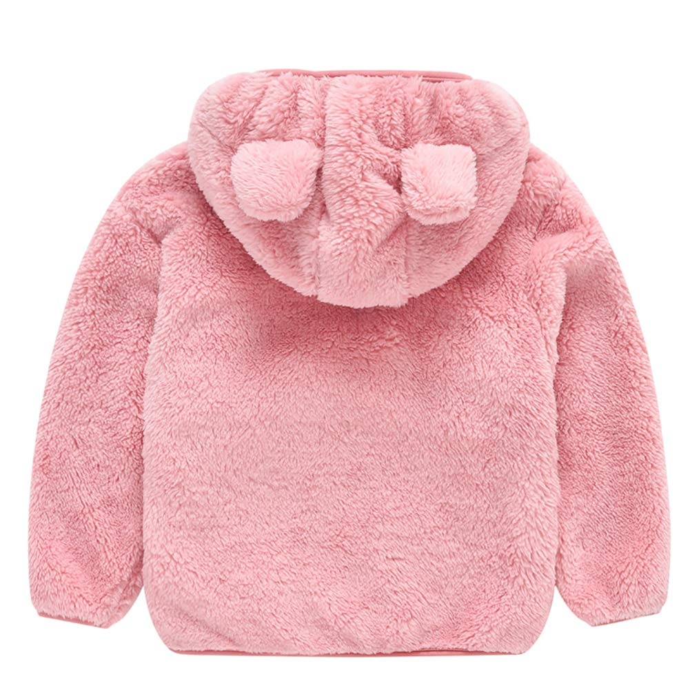 Aiwuhe Toddler Boys Girls Hooded Jacket Baby Fleece Hoodie Winter Warm Solid Color Coat Zip-Up Bear Ear Sweater Fall Thick Cloth