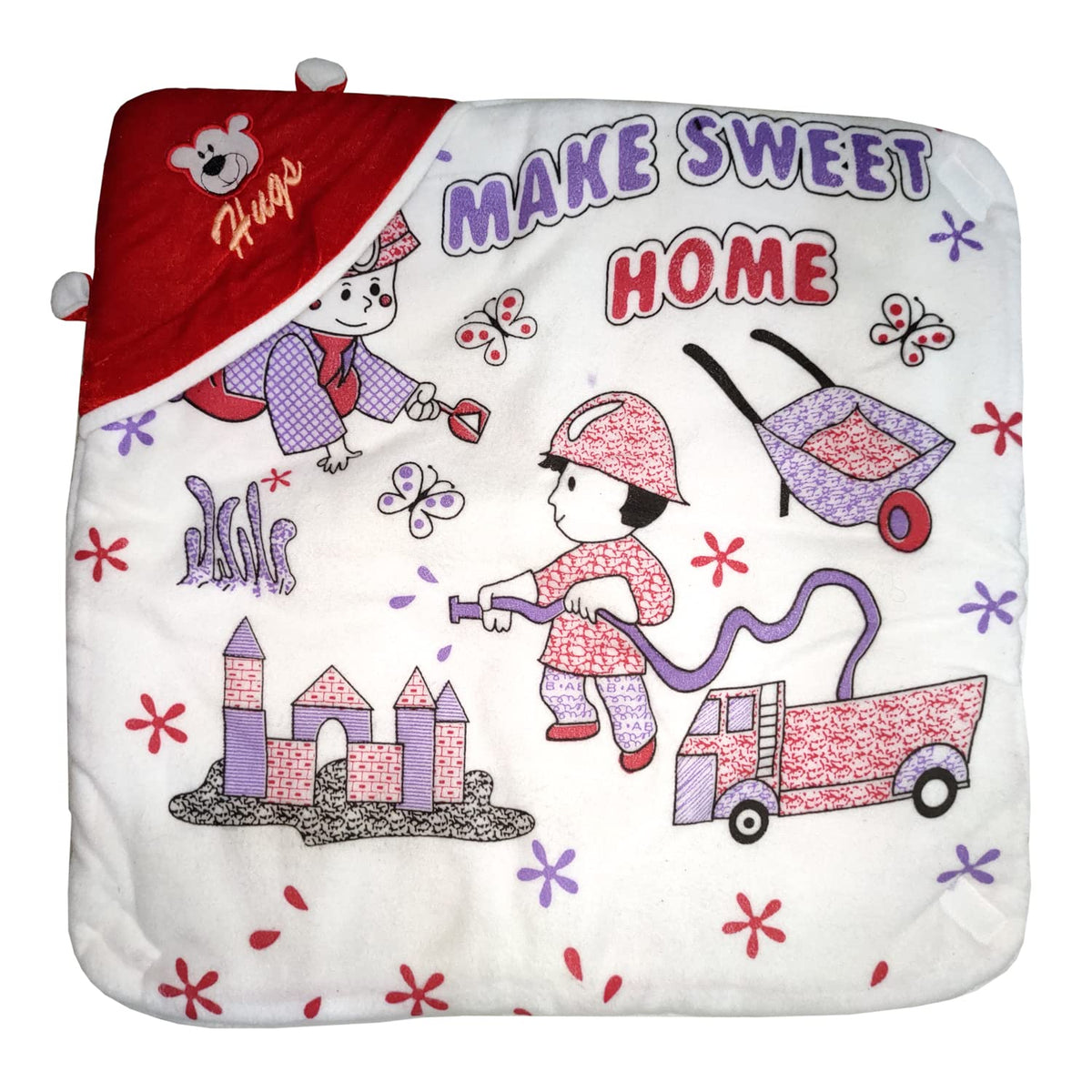NAMAN Cartton Embroidered Newborn Hooded Blanket Cum Wrapper for Baby boy and Baby GirlMaroon_sweethome