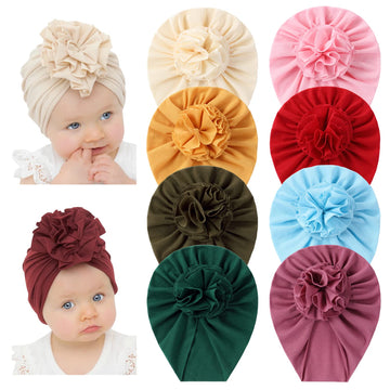 Angla 8 Pack Solid Cotton Turban Hats Large Flower Hair Bows Knot Wide Headwraps Beanie Muslim Islamic India Cap Bonnet Hat For
