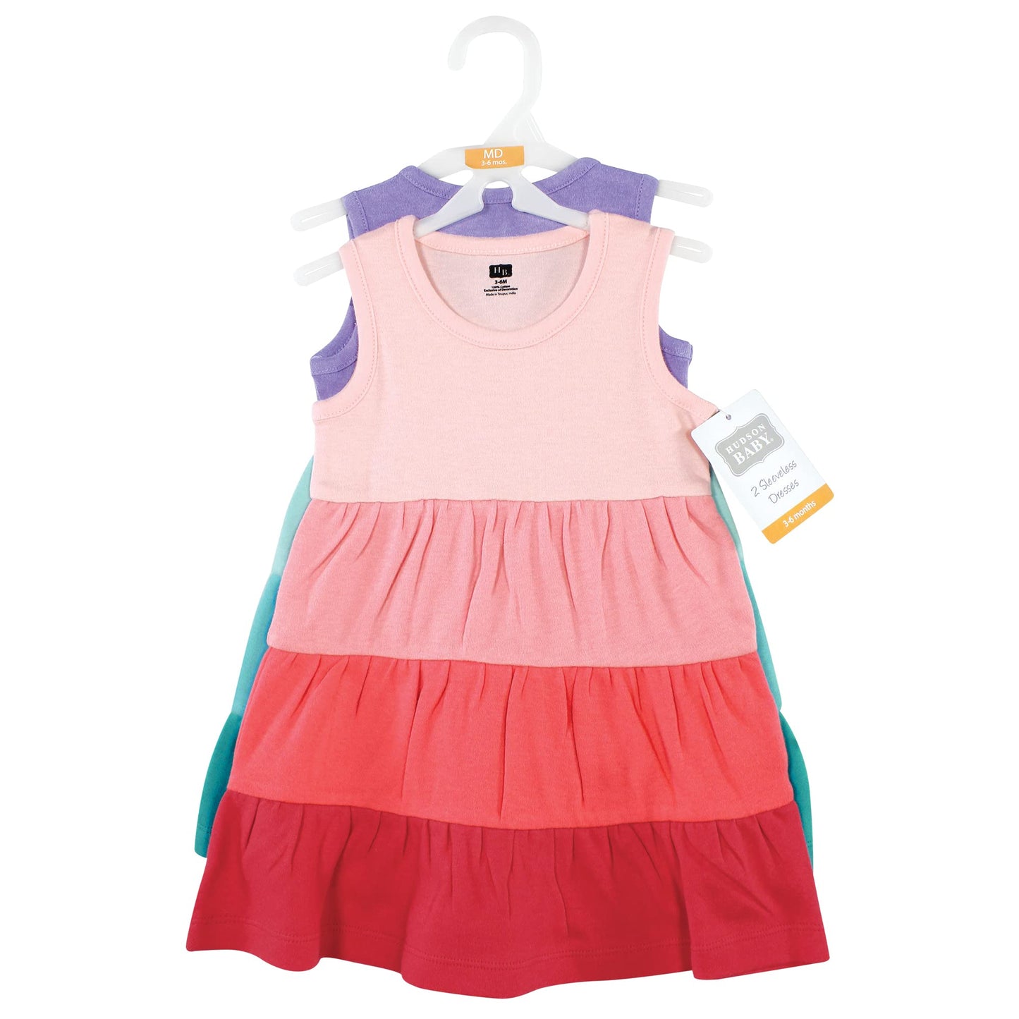 Hudson Baby Baby Girls Cotton Dresses Casual Dress, Ombre Coral Teal, 2T Us