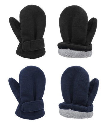 2 Pairs Toddler Mittens Unisex Lined Fleece Gloves Winter Warm Kids Mitten For Baby Boys And Girls Black&Navy